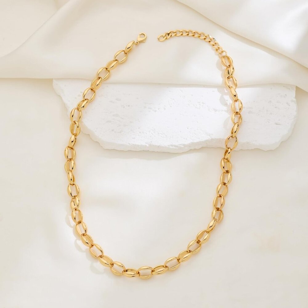 Women's Gold Chain Chunky Gold Plated Minimalist Trendy Necklace Jewelry - Picture 7 of 7